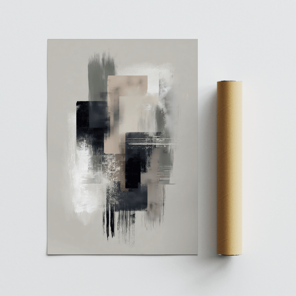 Abstract Large Wabi Sabi Print in Beige and Green for dining wall art