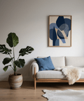 Blue Abstract Print contemporary poster in Blue, Beige, White, Brown for entryway