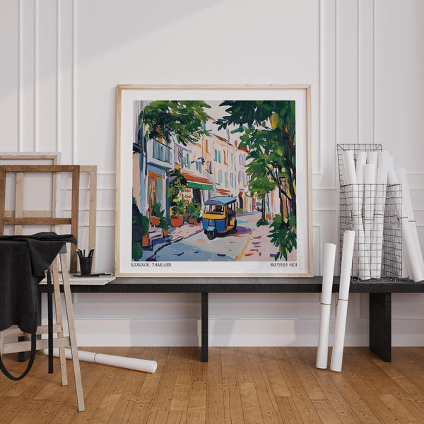 Expressive brushwork in Bangkok street scene holiday prints

