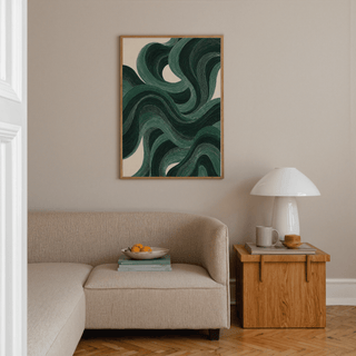 Modern Swirl Poster for dining area in beige and green tones as poster