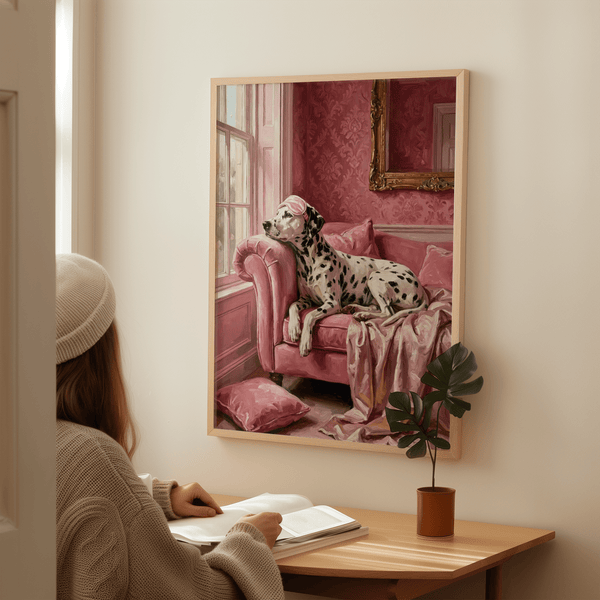 Dalmatian Art Print for nursery wall art in Pink, White, Black palette