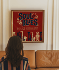 Soul Blues Festival Art displayed in Red, Blue, Beige in modern lounge print