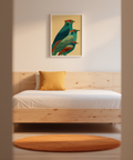 Colorful Bird Art Print depicting a trio of birds with graphic eyes and clean contour lines