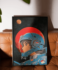 Space Girl Art Print with red and blue for living room poster