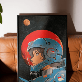 Space Girl Art Print with red and blue for living room poster