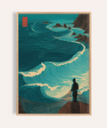 Ocean Fisherman Wall Art print showing sweeping wave contours and lone angler