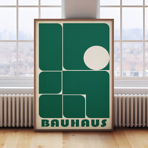 Minimalist Bauhaus-inspired green abstract wall art for contemporary office or home spaces