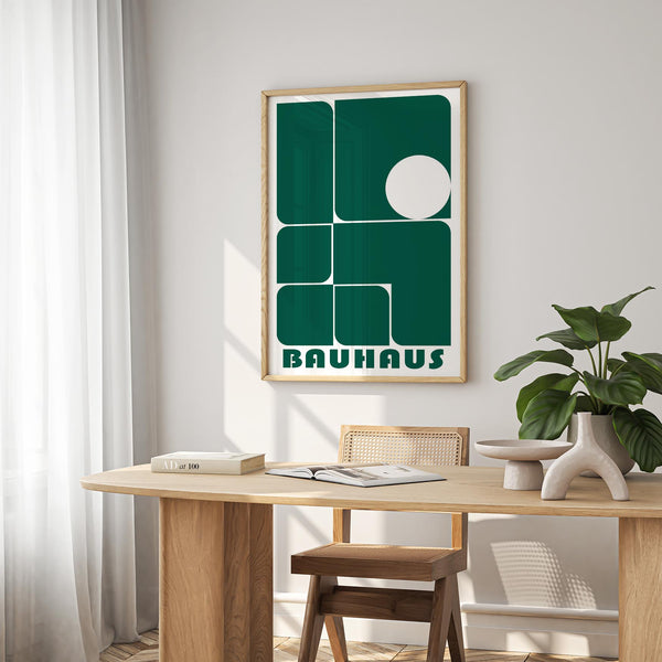 Minimalist art for office in abstract green and white shapes