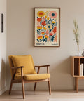Graphic Wall Art Flowers poster in red, yellow, and teal botanical design