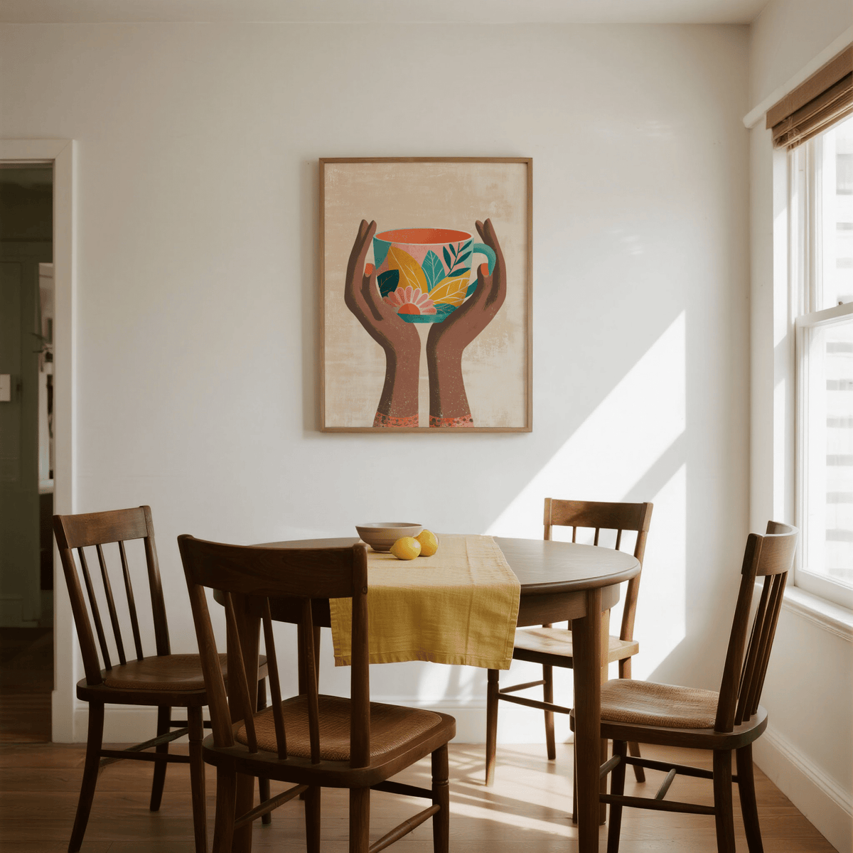 Colorful Mug Art Print with floral mug for cozy dining room art print