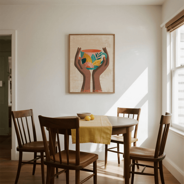 Colorful Mug Art Print with floral mug for cozy dining room art print