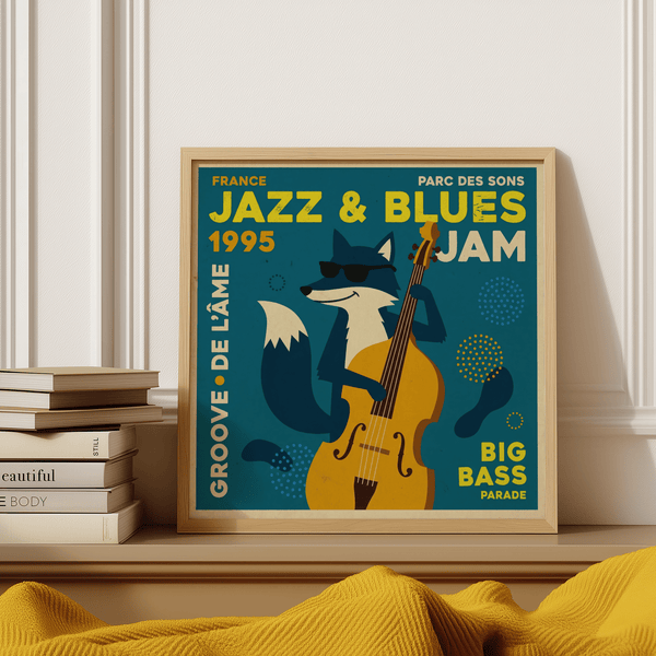 Jazz Blues Art Print with White and Yellow hues for den art print