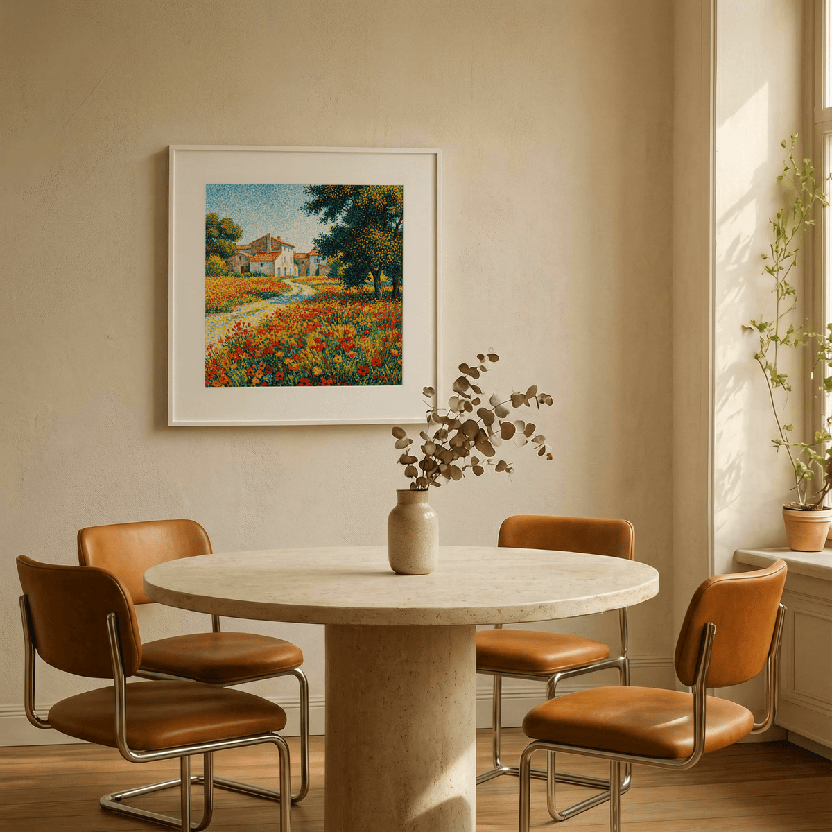 Flower Field Art Print showing green fields for modern living space