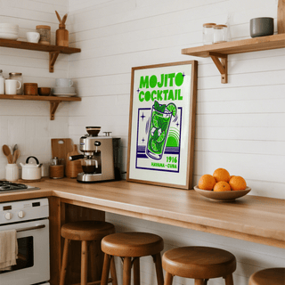 Modern Mojito Cocktail Print with Green accents for dining room decor