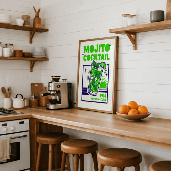Modern Mojito Cocktail Print with Green accents for dining room decor