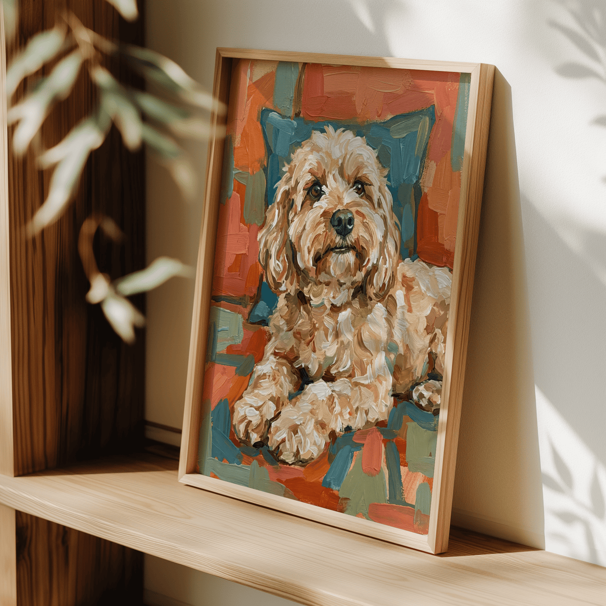 Cockapoo Print poster with Green and Orange shades for family room
