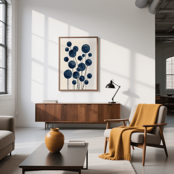 Watercolor Flower Print with blue botanicals for contemporary living room