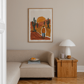 Desert Landscape Art Print in Orange and Green tones for modern hallway art