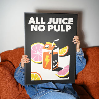Pop art poster with energetic citrus and lightning bolt design.