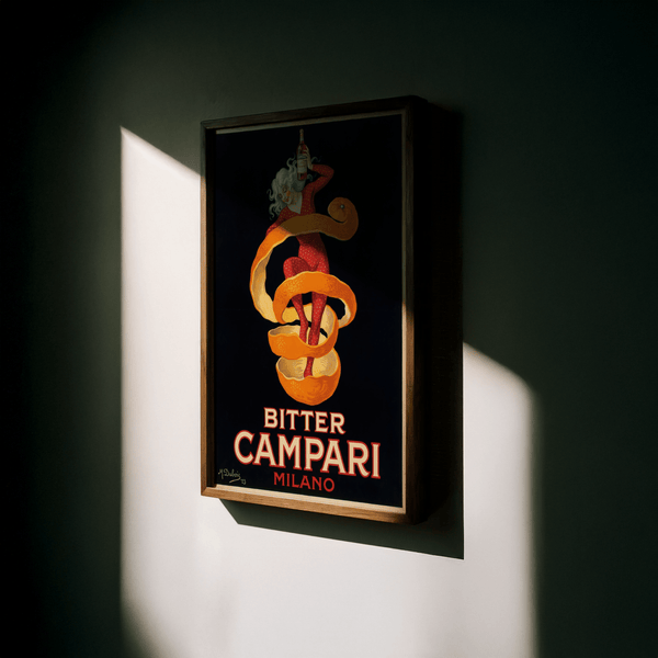 Vintage Campari Print wall art in Black and Orange for retro home bar