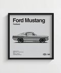 Ford Mustang Art Print in Black, White, Gray for stylish garage decor