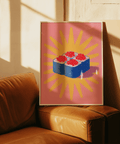 Sushi Poster for modern kitchen, Blue, Yellow, Pink tones, art print