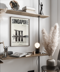 Depicting Marina Bay Sands architecture print poster with lotus-shaped museum and calm bay reflection