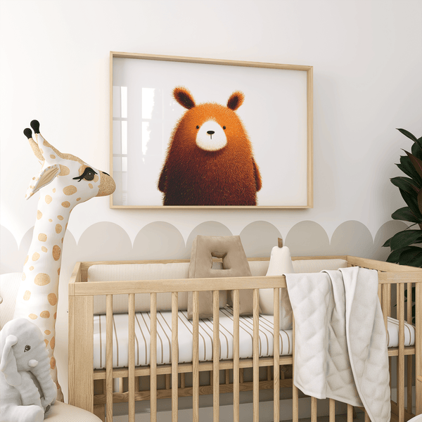 Cute Bear Print for Scandinavian nursery, Brown and Beige colors