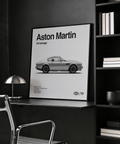 Classic Aston Martin Poster with gray background, perfect for office decor