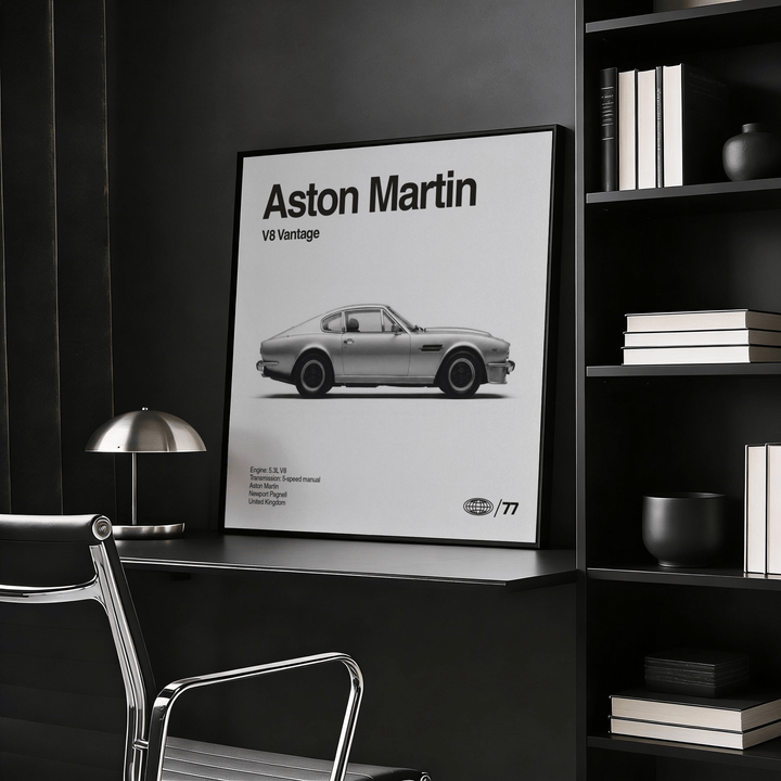 Classic British Muscle Coupe Poster with gray background, perfect for office decor