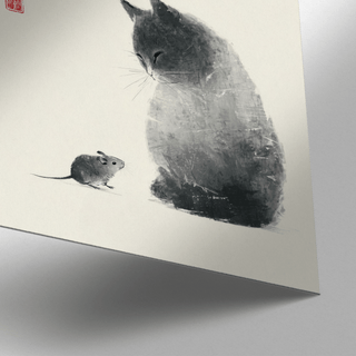 Cat and Mouse design in gray and white, suitable for modern entryway art