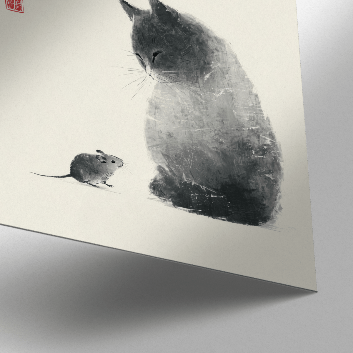 Cat and Mouse design in gray and white, suitable for modern entryway art