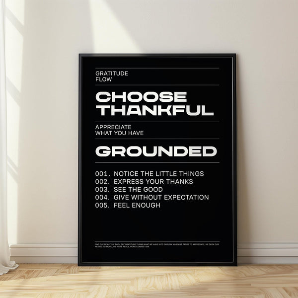Thankful Posters typography print in black and white for daily gratitude.