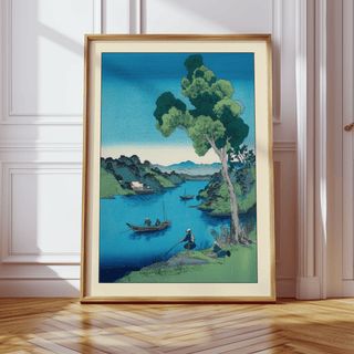 Hasui Kawase bay print wall art featuring tall shoreline tree