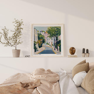 Notting Hill Poster showing leafy trees and iconic curved road.