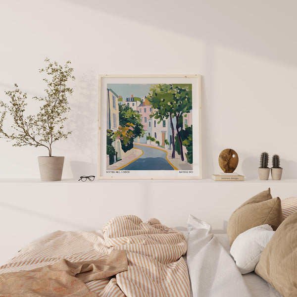 Notting Hill Poster showing leafy trees and iconic curved road.