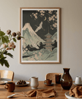 Crane Japanese Art art print featuring Yellow and Green for tranquil bedroom