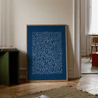 Blue and Beige Art with Hearts wall art for entryway