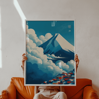 Ukiyo-e inspired mountain and mist scene wall art print