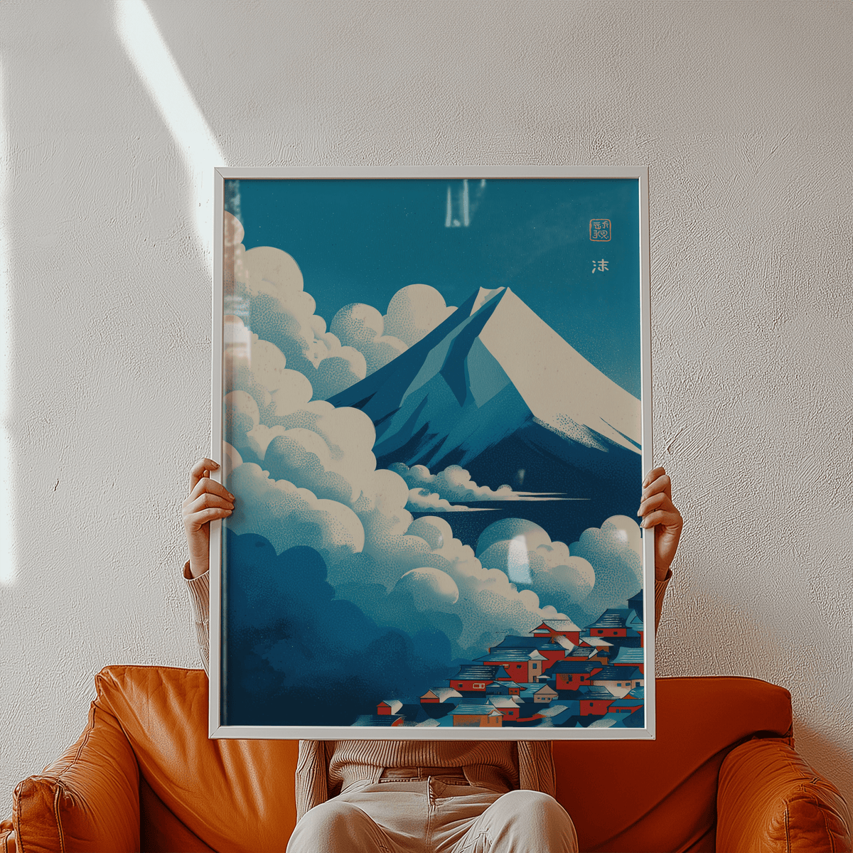 Ukiyo-e inspired mountain and mist scene wall art print
