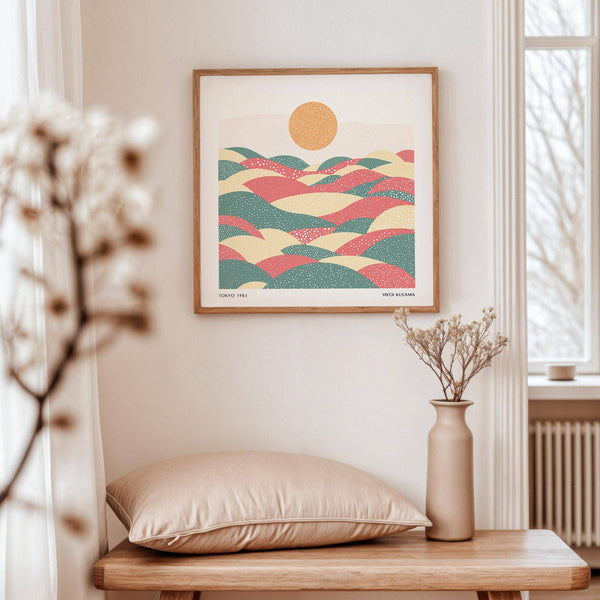 Dreamlike coral and green pastel abstract artwork for modern interiors