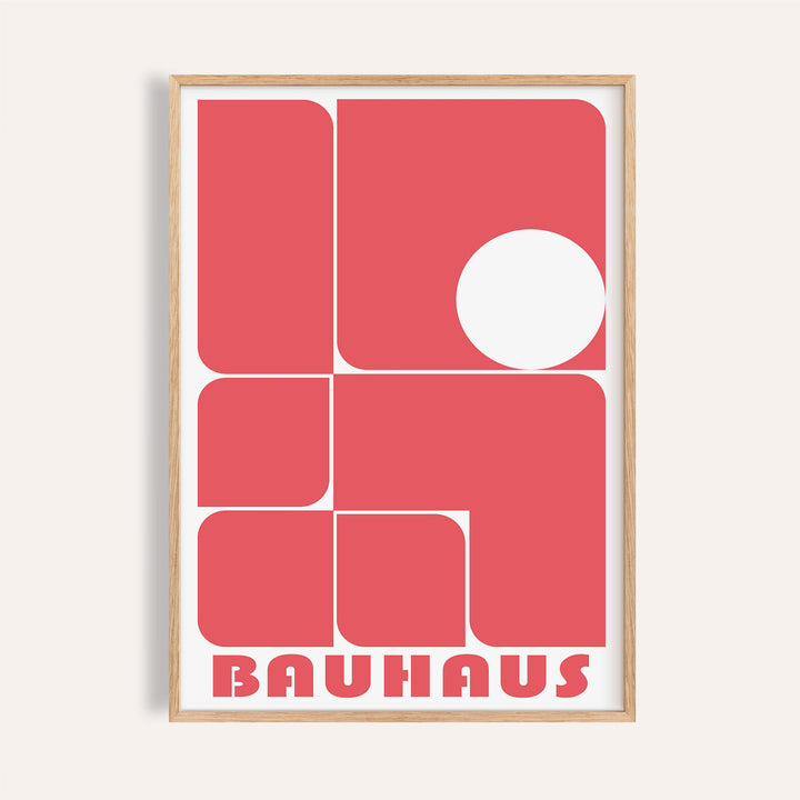 Red wall art decor with bold Bauhaus-inspired geometry