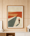 Cycling Landscape Print wall art with layered hills and long shadows