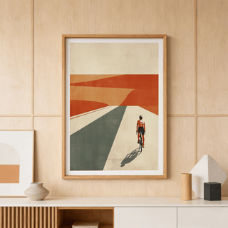 Cycling Landscape Print wall art with layered hills and long shadows