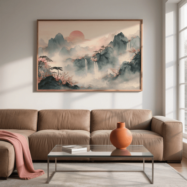Gray Black landscape, Tiger Mountain Wall Art for dining room poster