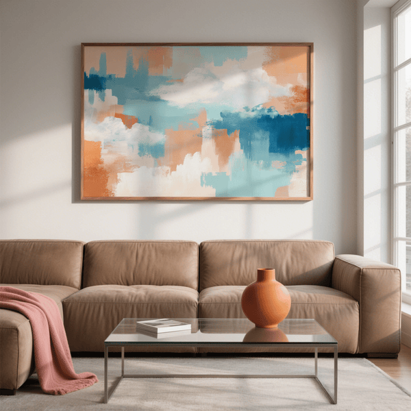 Abstract Cloud Print with drift-like clouds in Beige and White for nursery wall art