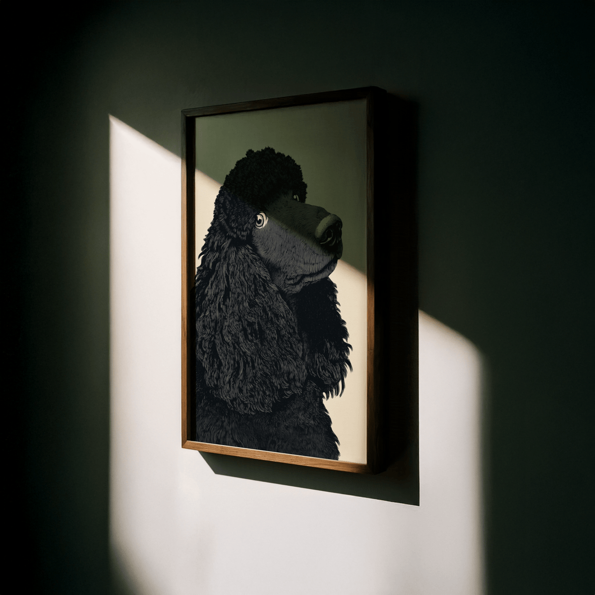 Chic wall art Poodle Art Print for stylish dining room in beige and black