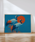 Modern Cranes Artwork featuring bold blue and orange for office decor