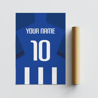 Close-up Real Sociedad Football Shirt Poster highlighting YOUR NAME lettering above the number 10