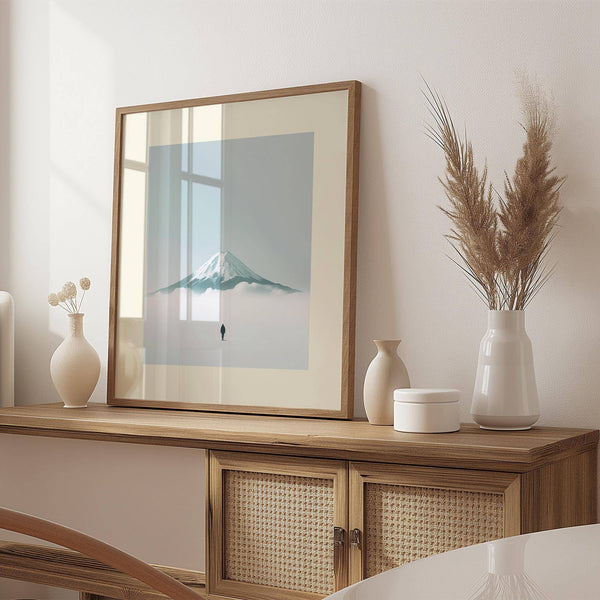 Dreamlike japan travel poster with peaceful landscape for study or entryway